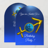 SAGITTARIUS Gold Aqua Blue Zodiac Birthday Party Kaart (Voorkant / Achterkant)