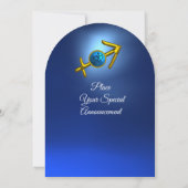 SAGITTARIUS Gold Aqua Blue Zodiac Birthday Party Kaart (Achterkant)