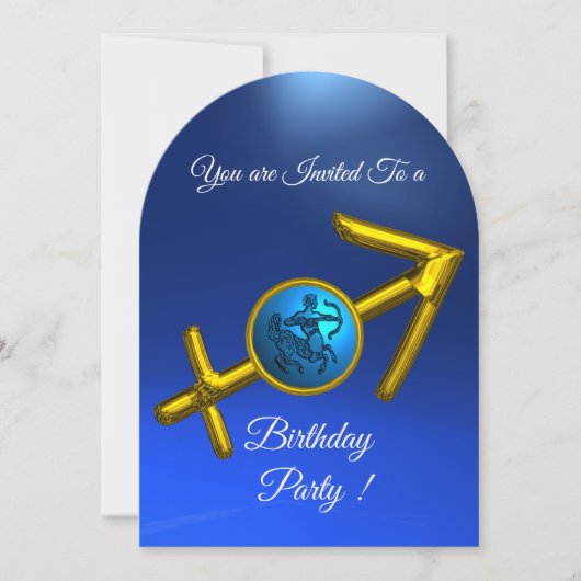 SAGITTARIUS Gold Aqua Blue Zodiac Birthday Party Kaart (Voorkant)
