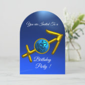 SAGITTARIUS Gold Aqua Blue Zodiac Birthday Party Kaart (Staand voorkant)