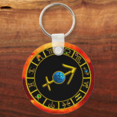 SAGITTARIUS Gold Blue Zodiab Sign, Astrology Chart Sleutelhanger (Voorkant)