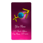 SAGITTARIUS GOLD BLUE ZODIAC BIRTHDAAG Roze Etiket (Voorkant)