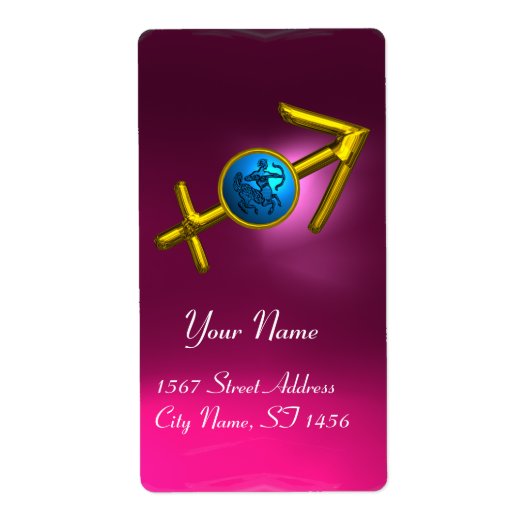 SAGITTARIUS GOLD BLUE ZODIAC BIRTHDAAG Roze Etiket (Voorkant)
