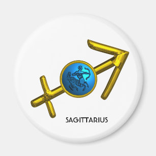 SAGITTARIUS, GOLD BLUE ZODIAC BIRTHDAY SIGN MAGNEET