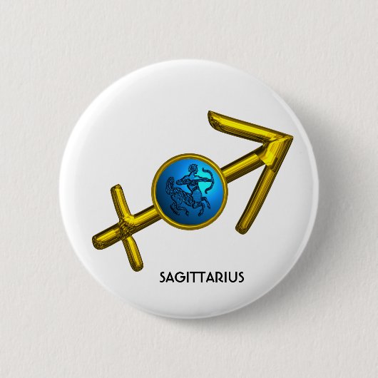 SAGITTARIUS, GOLD BLUE ZODIAC BIRTHDAY SIGN RONDE BUTTON 5,7 CM (Voorkant)