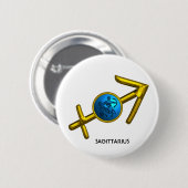 SAGITTARIUS, GOLD BLUE ZODIAC BIRTHDAY SIGN RONDE BUTTON 5,7 CM (Voorkant /achterkant)