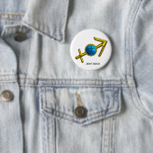 SAGITTARIUS, GOLD BLUE ZODIAC BIRTHDAY SIGN RONDE BUTTON 5,7 CM (In situ)