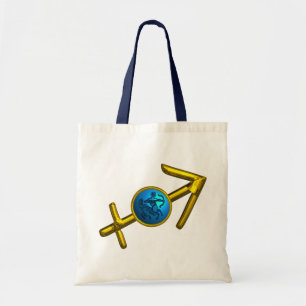 SAGITTARIUS, GOLD BLUE ZODIAC BIRTHDAY SIGN TOTE BAG
