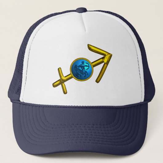 SAGITTARIUS, GOLD BLUE ZODIAC BIRTHDAY SIGN TRUCKER PET (Voorkant)