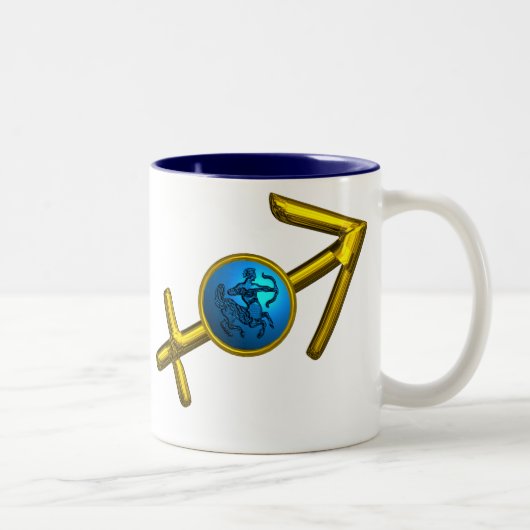 SAGITTARIUS, GOLD BLUE ZODIAC BIRTHDAY SIGN TWEEKLEURIGE KOFFIEMOK (Rechts)