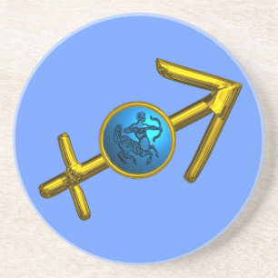 SAGITTARIUS, GOLD BLUE ZODIAC BIRTHDAY SIGN ZANDSTEEN ONDERZETTER