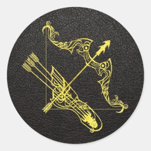 Sagittarius Gold op leder Ronde Sticker