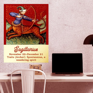 Sagittarius Horoscope Zodiac Medieval Art 18"x24" Folie Afdrukken