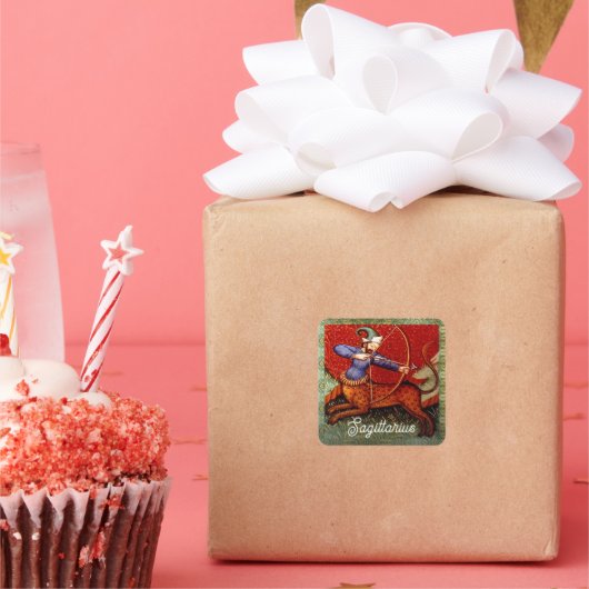 Sagittarius Horoscope Zodiac Medieval Art Vierkante Sticker (Feest)