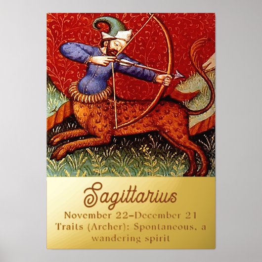 Sagittarius Horoscope Zodiac Medieval Artwork 5x7 Folie Afdrukken (Voorkant)