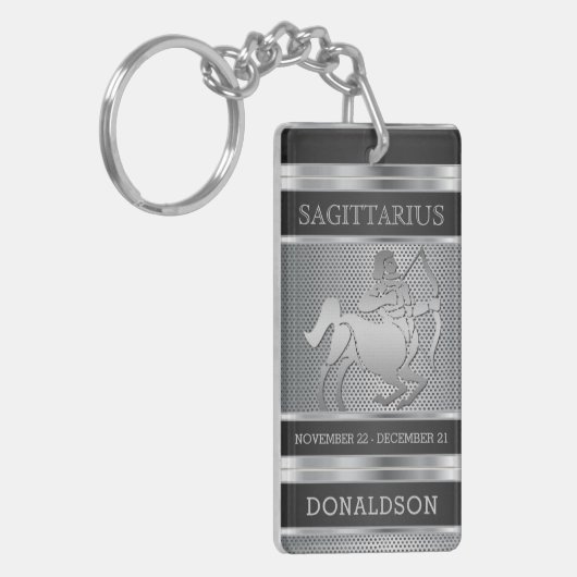 Sagittarius ♐ in Black en Silver Mesh Sleutelhanger (Voorkant Links)