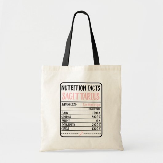 Sagittarius Nutrition Facts // Fun Novelty Zodiac Tote Bag (Voorkant)