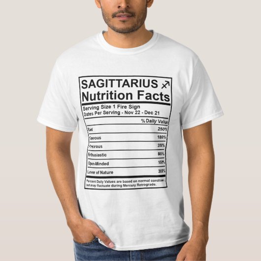 Sagittarius Nutrition Facts - #SaveTheWorldTribe T-shirt (Voorkant)