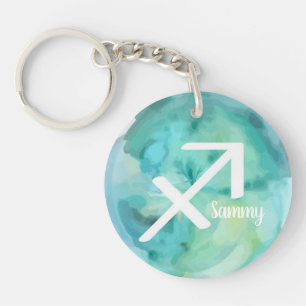 Sagittarius Personalized Waterverf Zodiac Sign Sleutelhanger
