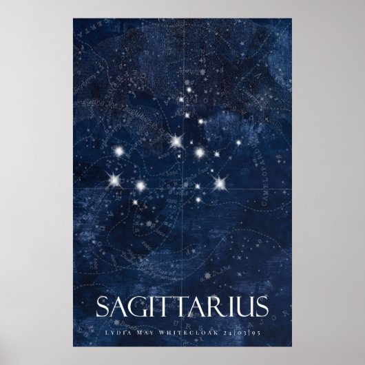 Sagittarius Poster met naam, sterrendierentuin (Voorkant)