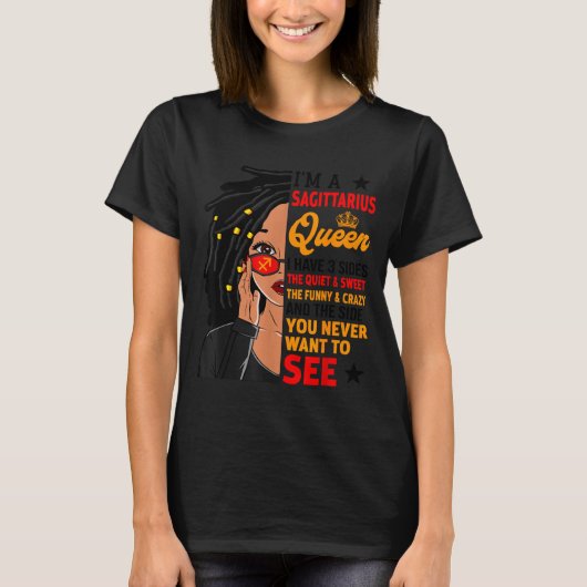Sagittarius Queen African American Loc'd Woman Zod T-shirt (Voorkant)