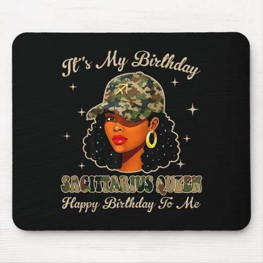 Sagittarius Queen Black Woman With Cap Camo Afro G Muismat (Voorkant)
