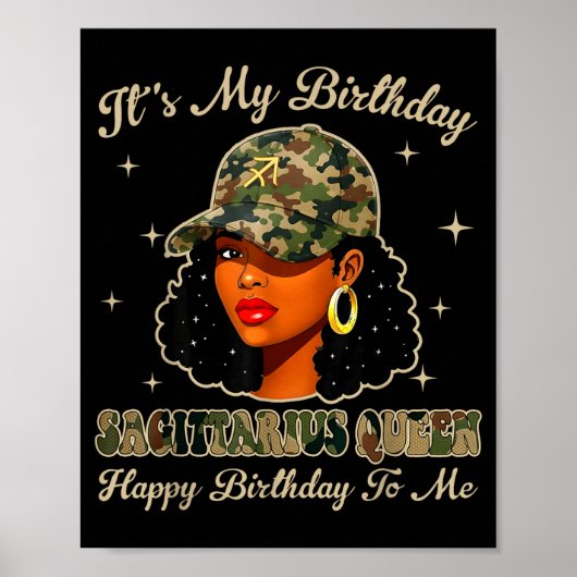 Sagittarius Queen Black Woman With Cap Camo Afro G Poster (Voorkant)