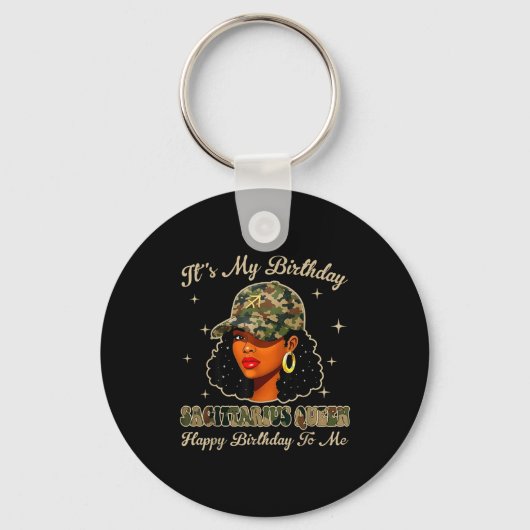 Sagittarius Queen Black Woman With Cap Camo Afro G Sleutelhanger (Voorkant)