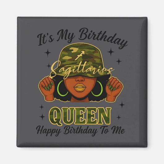 Sagittarius Queen Black Woman With Cap Camo It's M Magneet (Voorkant)