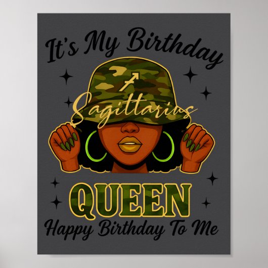 Sagittarius Queen Black Woman With Cap Camo It's M Poster (Voorkant)