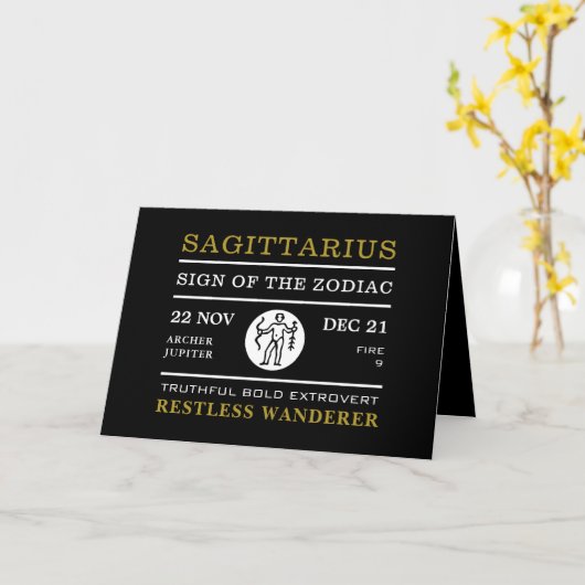 Sagittarius Sign of the Zodiac, Astrological Card Kaart (Gele Bloem)
