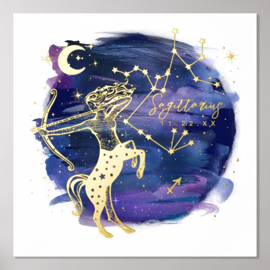 Sagittarius Sign of the Zodiac Custom Birth Date Folie Afdrukken (Voorkant)