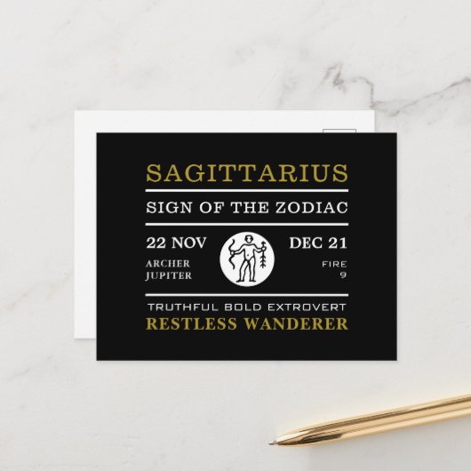 Sagittarius Sign van de Zodiac, Astrologisch Briefkaart (Voorkant / Achterkant in situ)