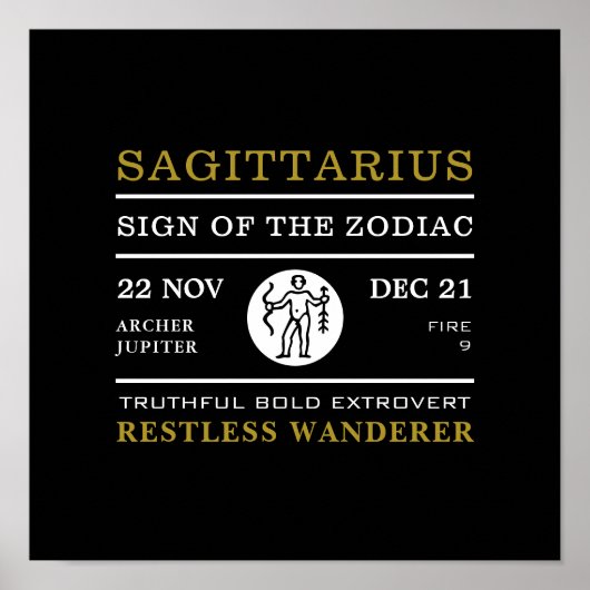 Sagittarius Sign van de Zodiac, Astrologisch Poster (Voorkant)