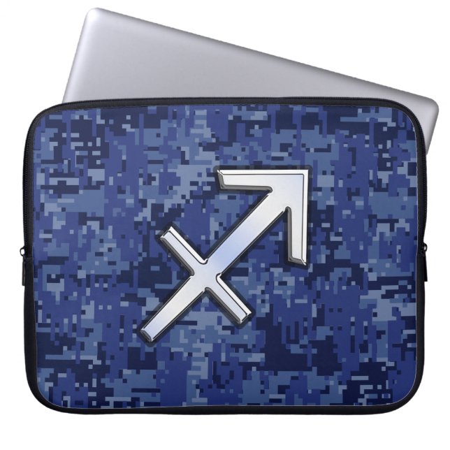 Sagittarius Sterrenbeeld op marineblauwe digitale  Laptop Sleeve (Voorkant)