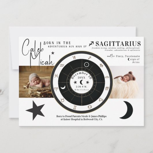 Sagittarius Sun & Moon Sign Birth Aankondiging (Voorkant)