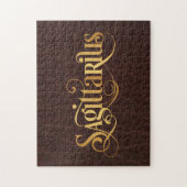 Sagittarius Swirly Script Gold op leder Legpuzzel (Verticaal)