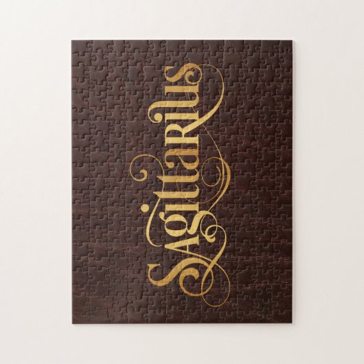 Sagittarius Swirly Script Gold op leder Legpuzzel (Verticaal)