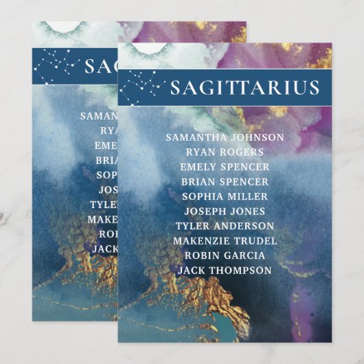 Sagittarius Table Number Celestial Seating Chart Kaart (Voorkant / Achterkant)