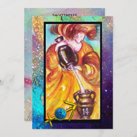 SAGITTARIUS, TEMPERANTIE TAROT ZODIAC BIRTHDAAGKAA KAART (Voorkant / Achterkant)