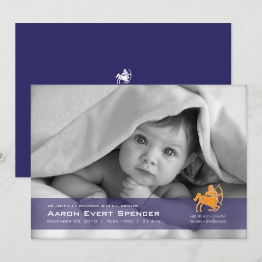 Sagittarius the Archer Foto Birth Announance Aankondiging (Voorkant / Achterkant)