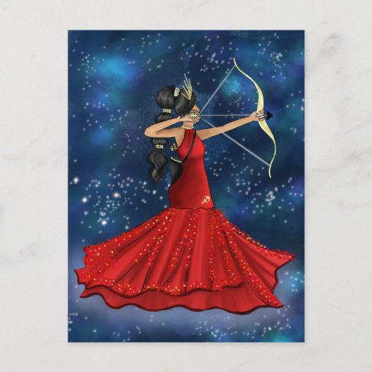 Sagittarius Vrouw Goddess Mode Illustratie Briefkaart (Voorkant)