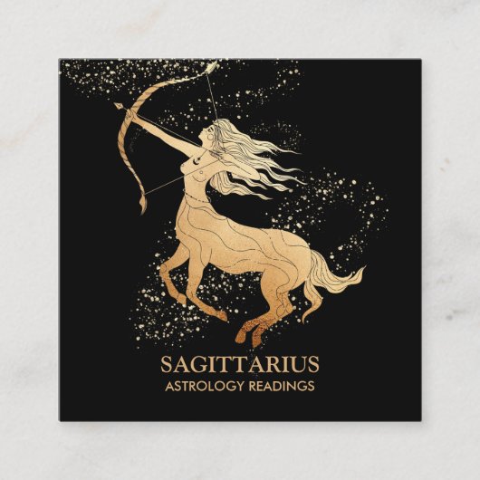 *~* SAGITTARIUS Zodiac Astrology Readings on Black Vierkante Visitekaartje (Voorkant)
