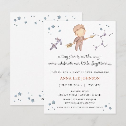 Sagittarius Zodiac Baby Shower Uitnodiging (Voorkant / Achterkant)