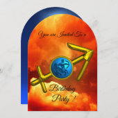 SAGITTARIUS Zodiac Birthday Gold Blue, Fire Clouds Kaart (Voorkant / Achterkant)