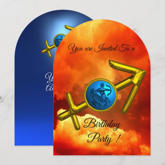 SAGITTARIUS Zodiac Birthday Gold Blue, Fire Clouds Kaart (Voorkant / Achterkant)