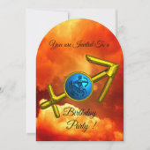 SAGITTARIUS Zodiac Birthday Gold Blue, Fire Clouds Kaart (Voorkant)