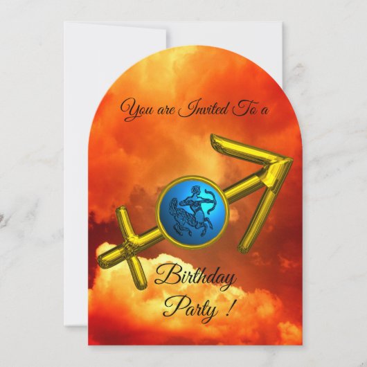 SAGITTARIUS Zodiac Birthday Gold Blue, Fire Clouds Kaart (Voorkant)