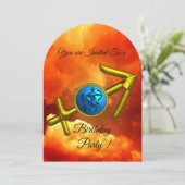SAGITTARIUS Zodiac Birthday Gold Blue, Fire Clouds Kaart (Staand voorkant)