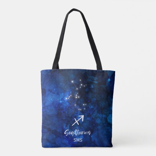 Sagittarius Zodiac Constellation Galaxy Monogram Tote Bag (Achterkant)